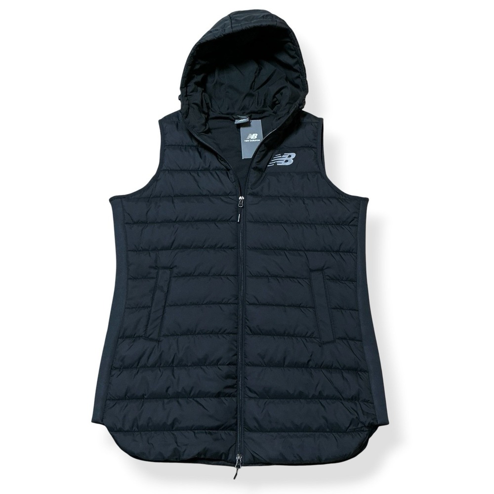 New Balance Puffer Vest Women Large Black Full Zip Hoodie Pockets NWT - Picture 4 of 16